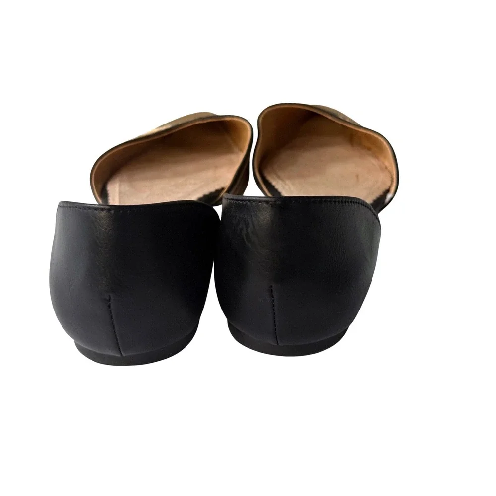 Restricted Womens Black Gold Geometric Embroidered Pointed Toe dOrsay Flats Sz 8